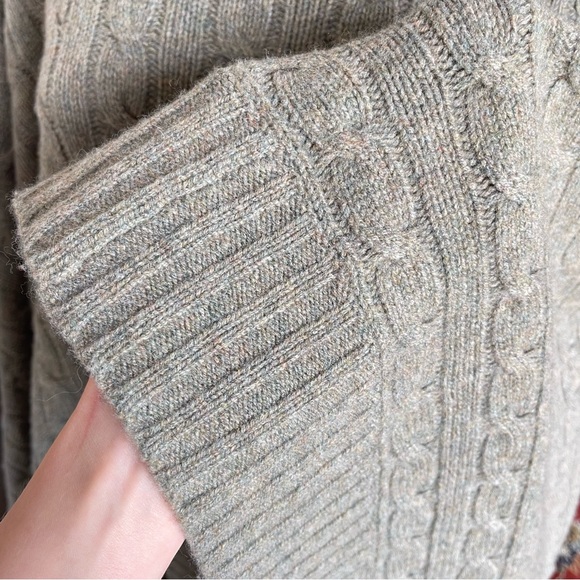 Ralph Lauren Cable Knit Wool Cashmere Poncho Wrap Sage Green Bateau Neckline M/L - Picture 9 of 15
